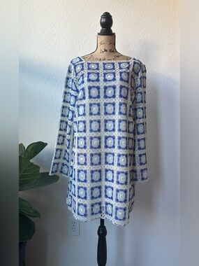 NWT Chelsea & Violet Twiggy Blue Granny Square Crochet Shift Dress Size XL